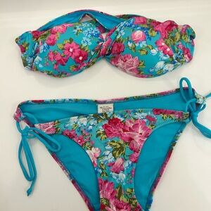 Floral Bikini Set in Blue and Pink